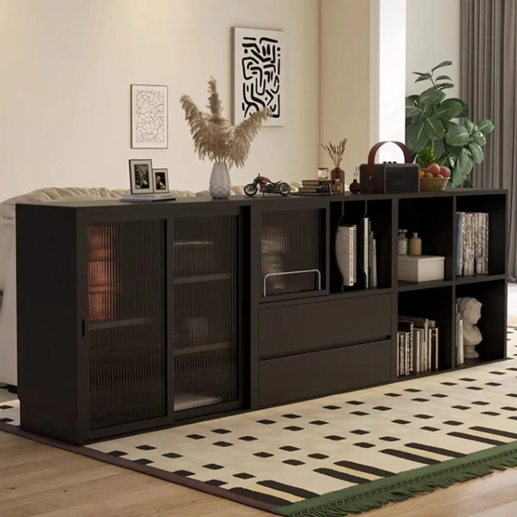 Bibliothèque cubique courte en bois noir avec tiroirs
