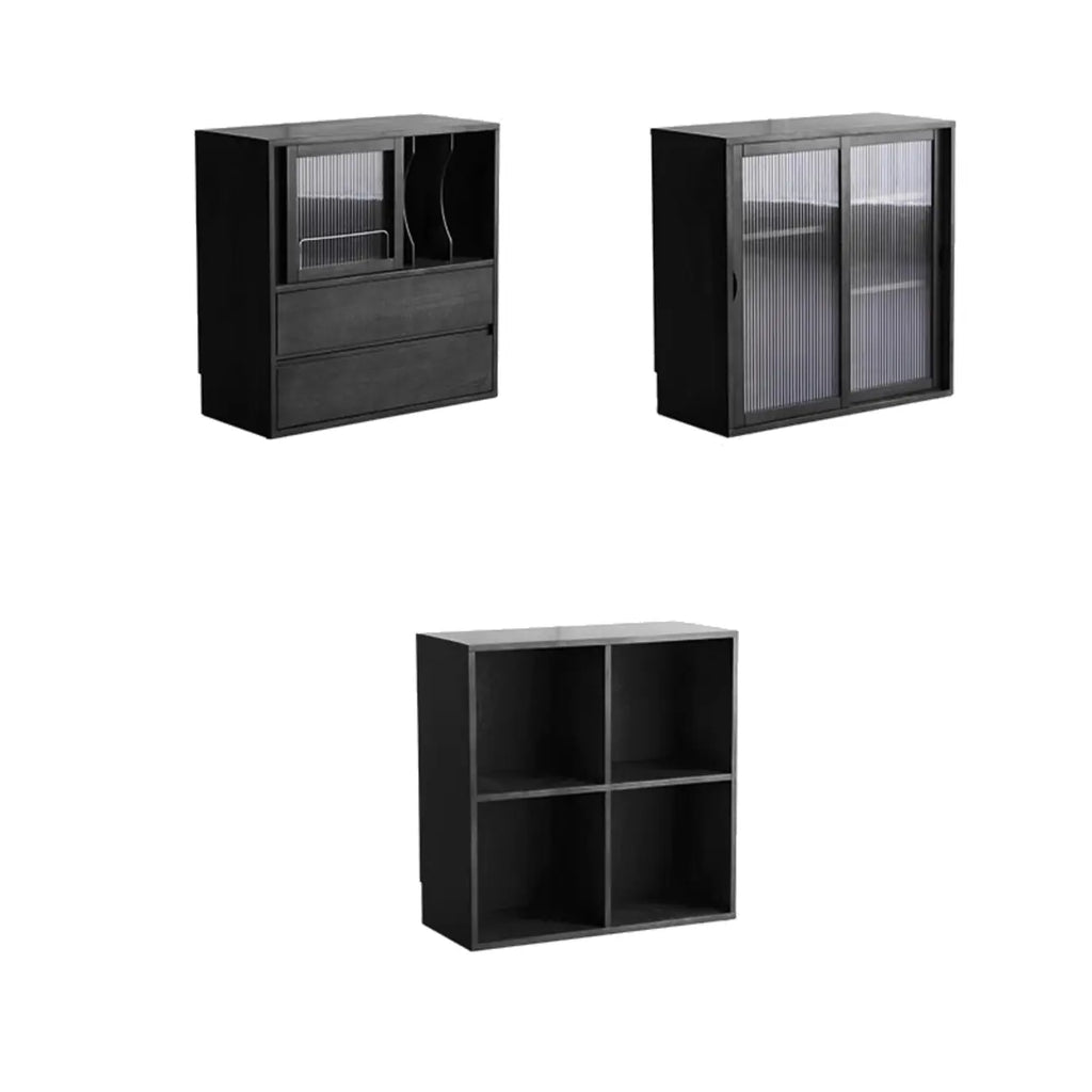 Bibliothèque cubique courte en bois noir avec tiroirs