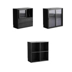 Bibliothèque cubique courte en bois noir avec tiroirs