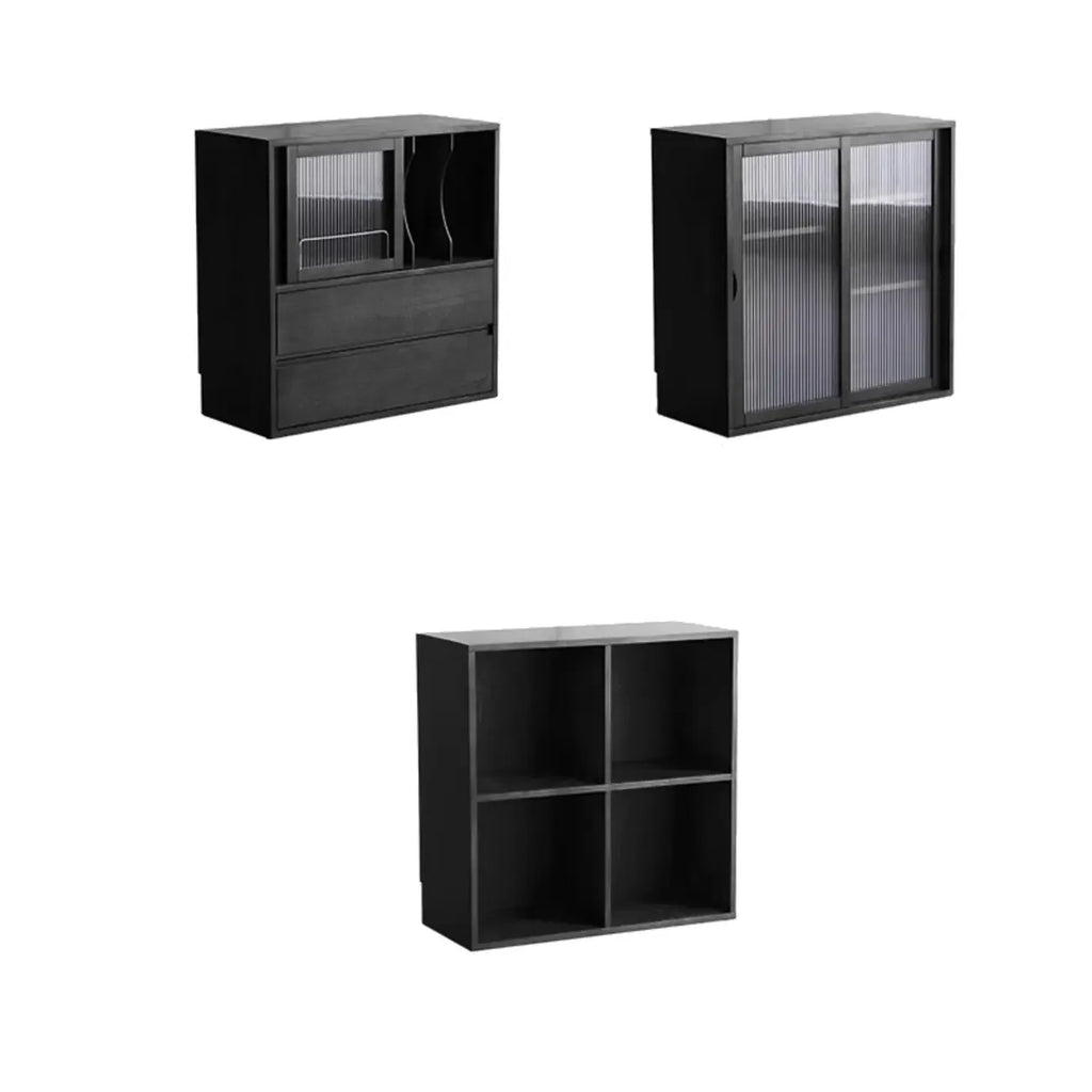 Bibliothèque cubique courte en bois noir avec tiroirs