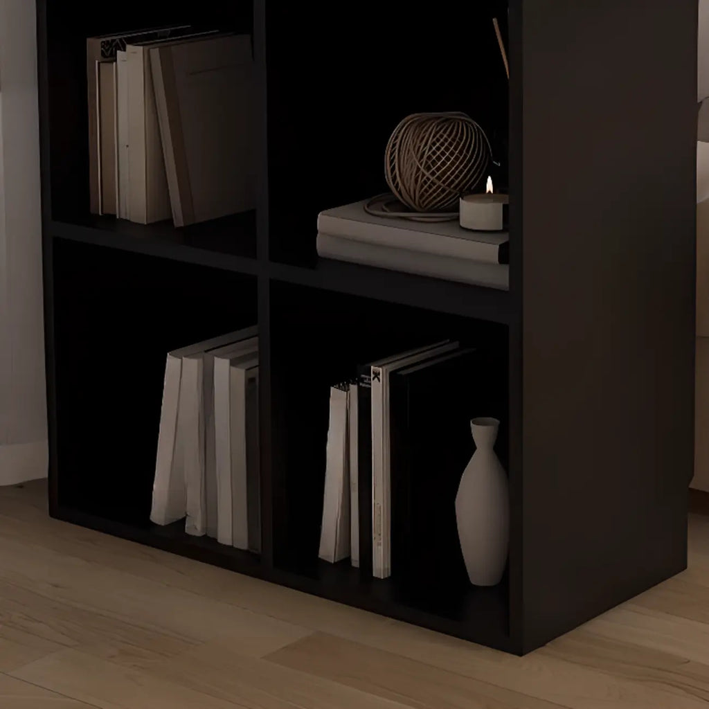Bibliothèque cubique courte en bois noir avec tiroirs