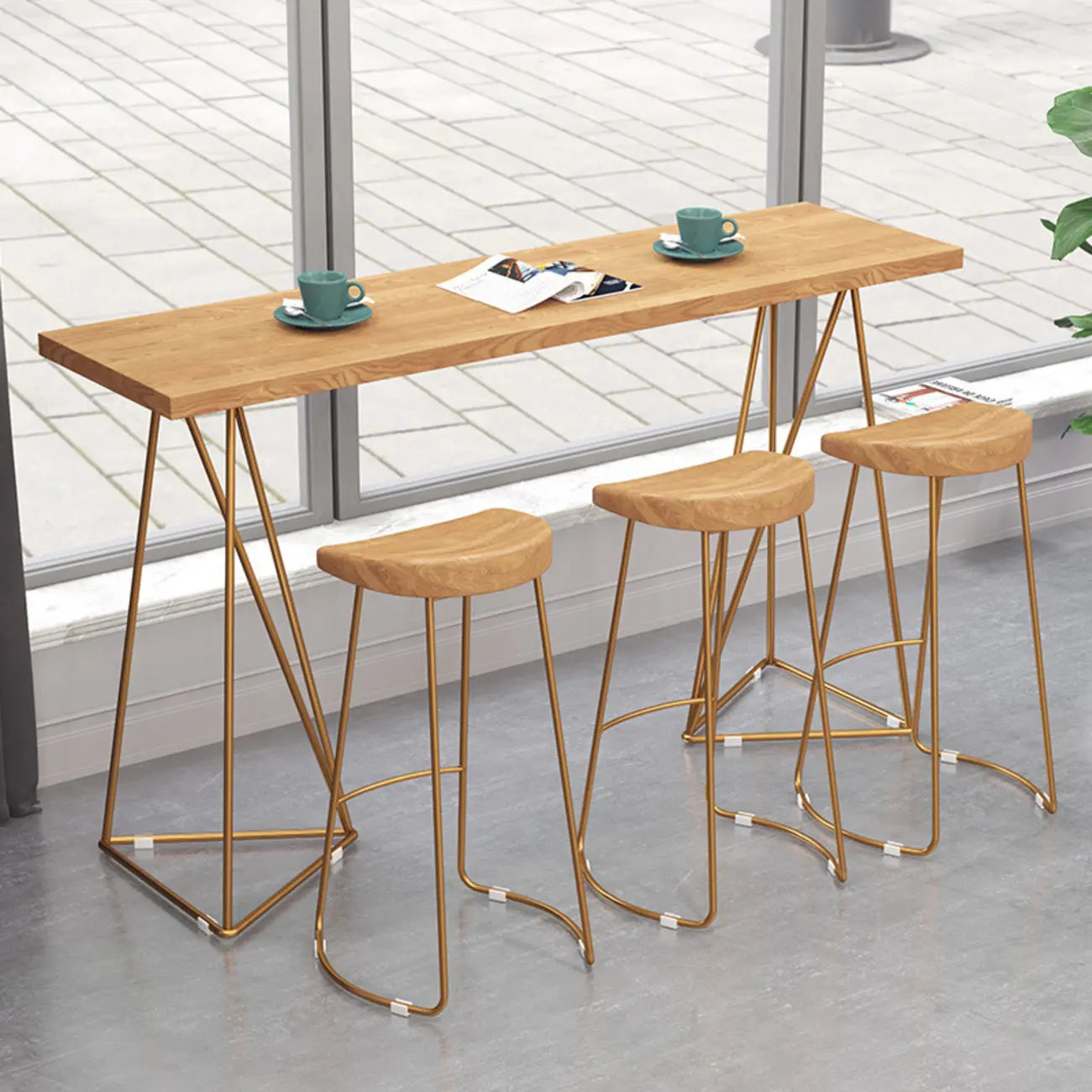 Tables de bar fixes en bois finition naturelle glamour