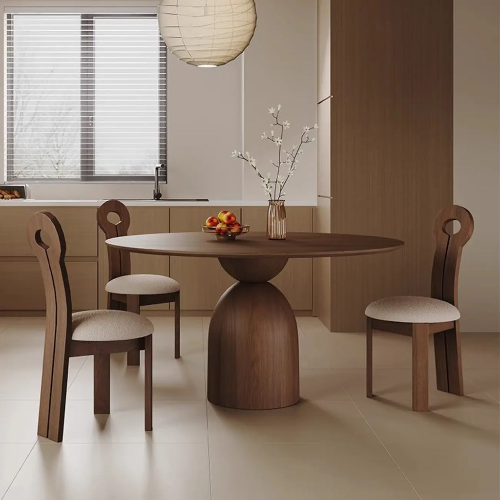 Table de salle à manger ronde moderne en noyer massif
