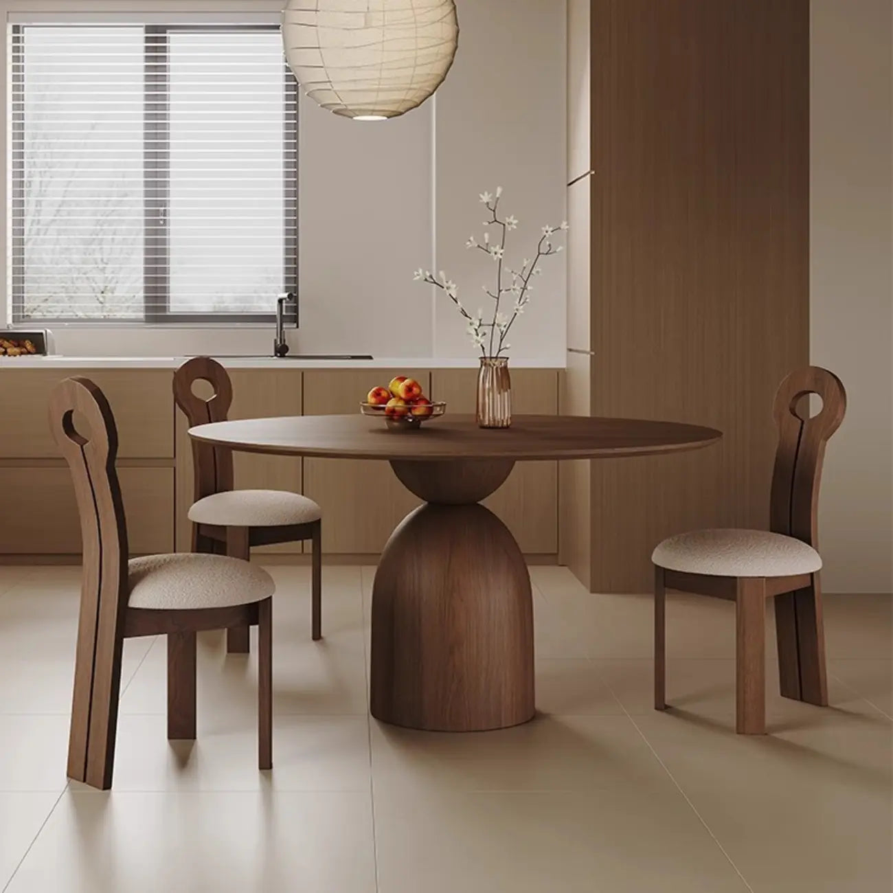 Table de salle à manger ronde moderne en noyer massif