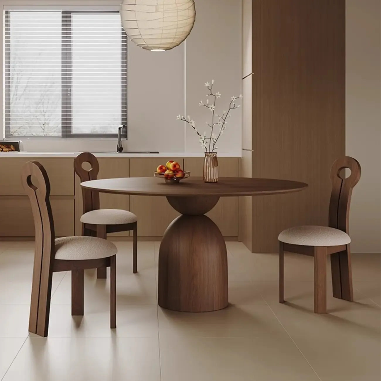 Table de salle à manger ronde moderne en noyer massif