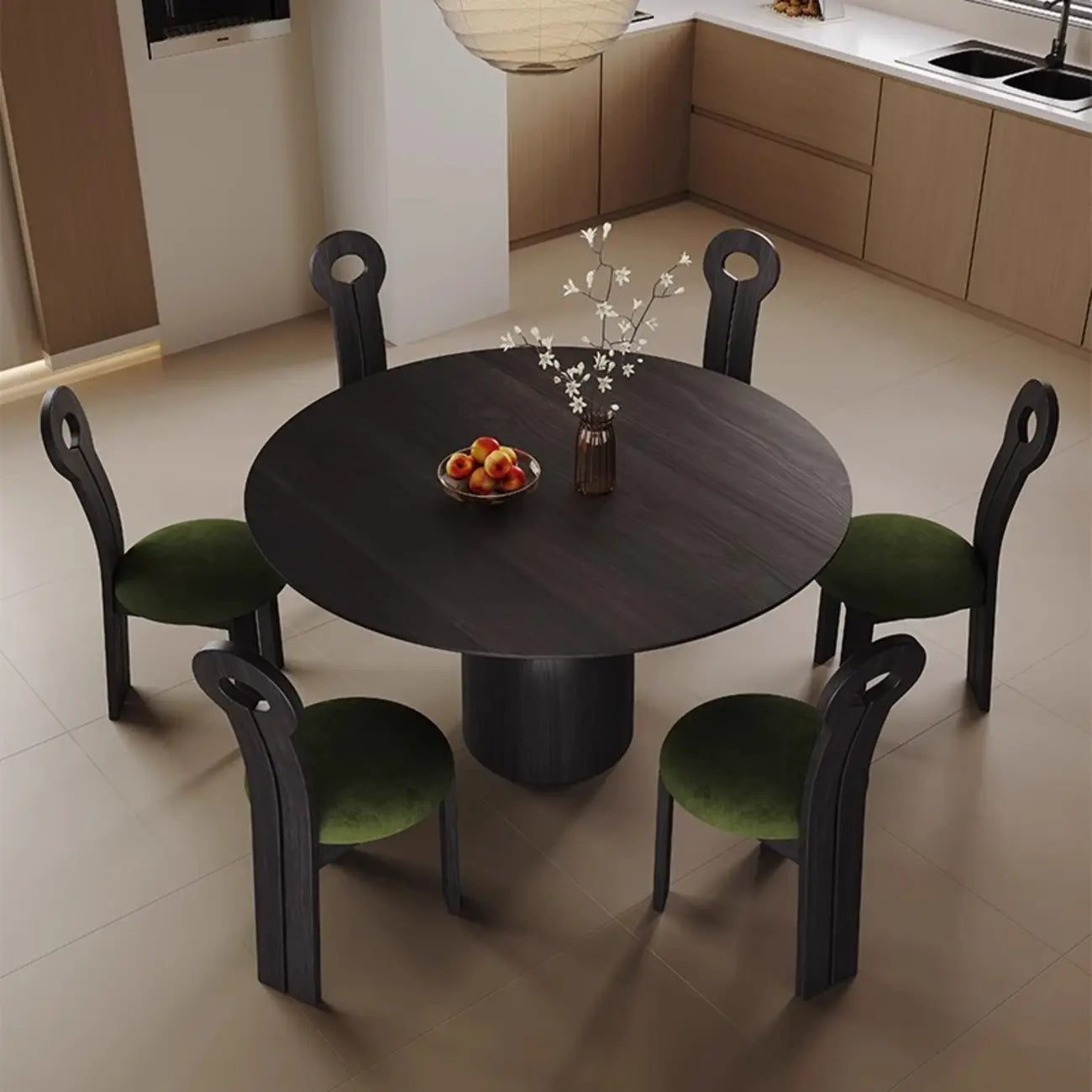 Table de salle à manger ronde moderne en noyer massif