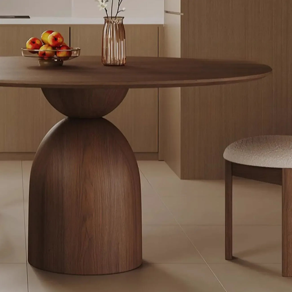 Table de salle à manger ronde moderne en noyer massif