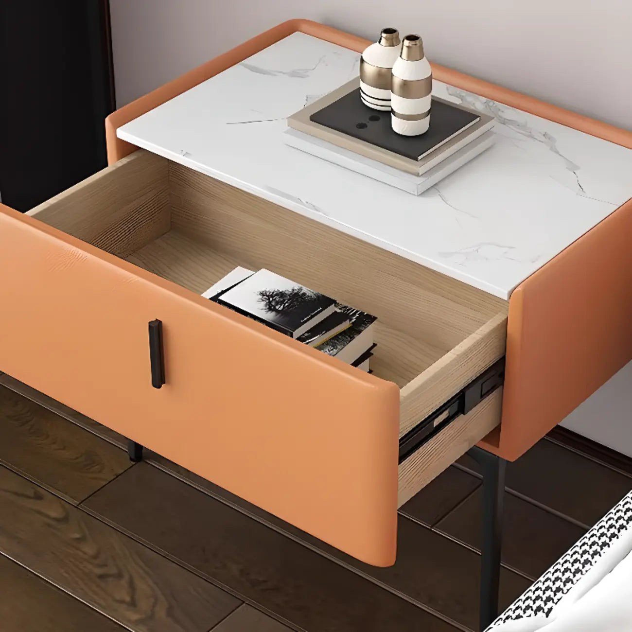 Table de chevet moderne à un tiroir avec comptoir en faux marbre