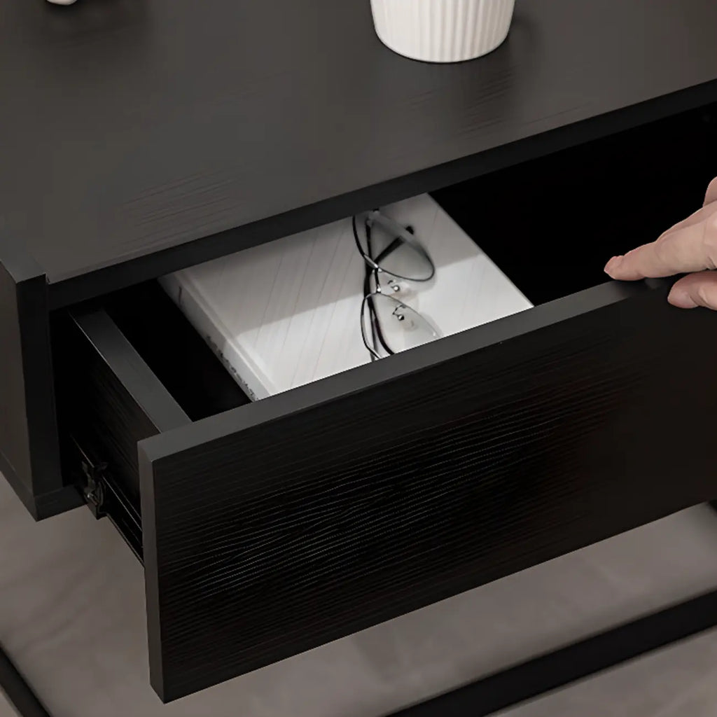 Table de chevet compacte moderne en bois noir avec tiroir