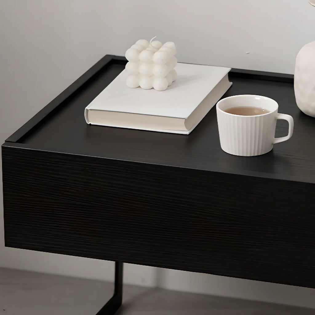 Table de chevet compacte moderne en bois noir avec tiroir