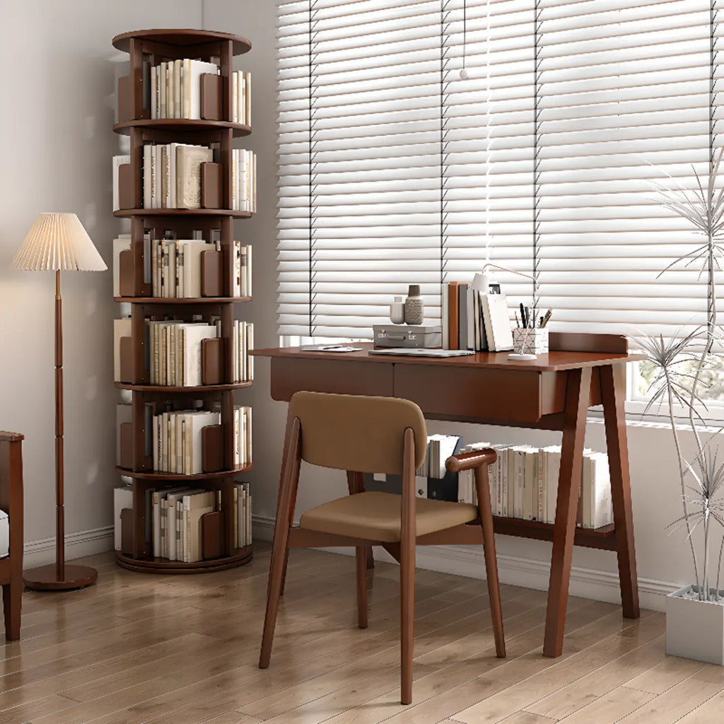 Bibliothèque verticale pivotante moyenne en bois brun noyer