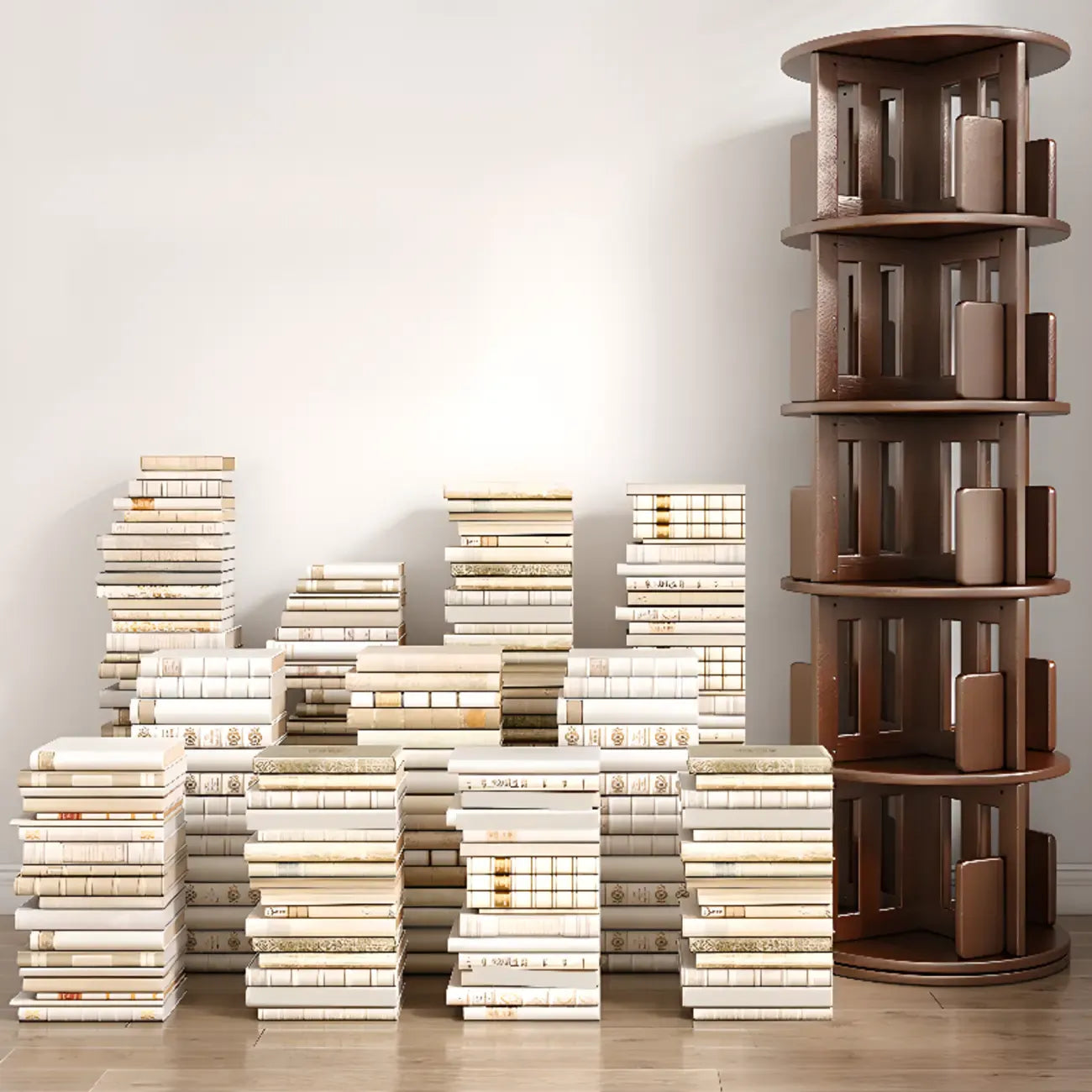 Bibliothèque verticale pivotante moyenne en bois brun noyer