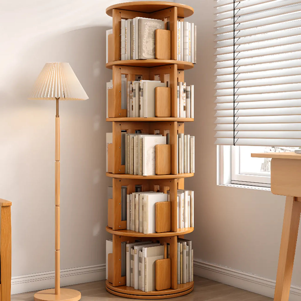 Bibliothèque verticale pivotante moyenne en bois brun noyer