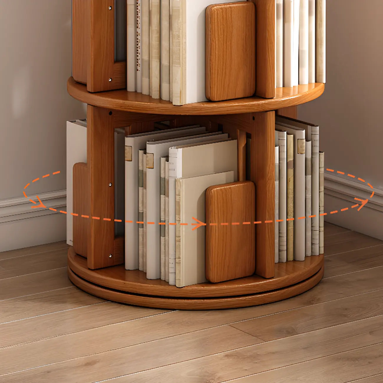 Bibliothèque verticale pivotante moyenne en bois brun noyer