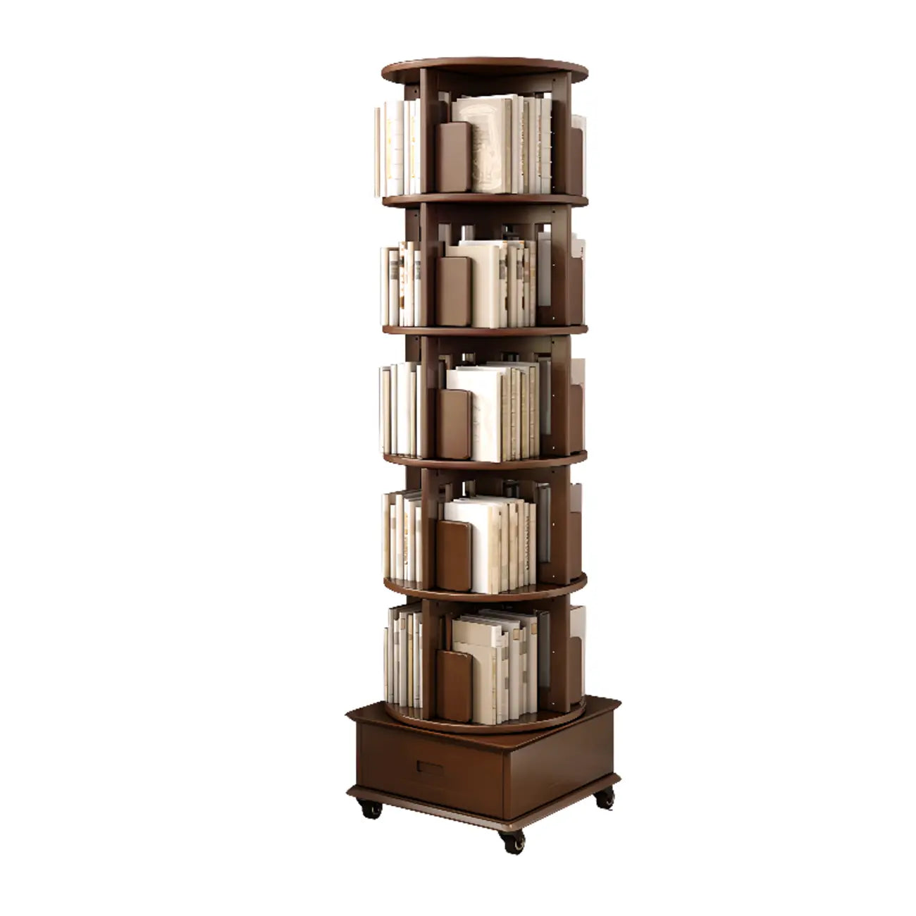 Bibliothèque verticale pivotante moyenne en bois brun noyer
