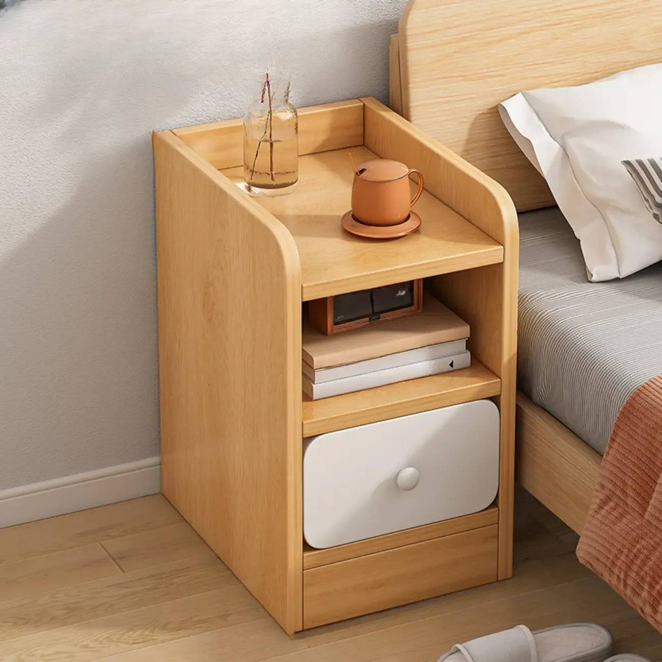 Table de chevet moderne avec tiroirs - Table de nuit blanche