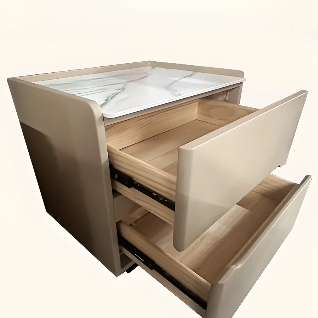 Table de chevet moderne en cuir avec plateau en pierre et 2 tiroirs