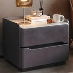 Table de chevet moderne en cuir avec plateau en pierre et 2 tiroirs