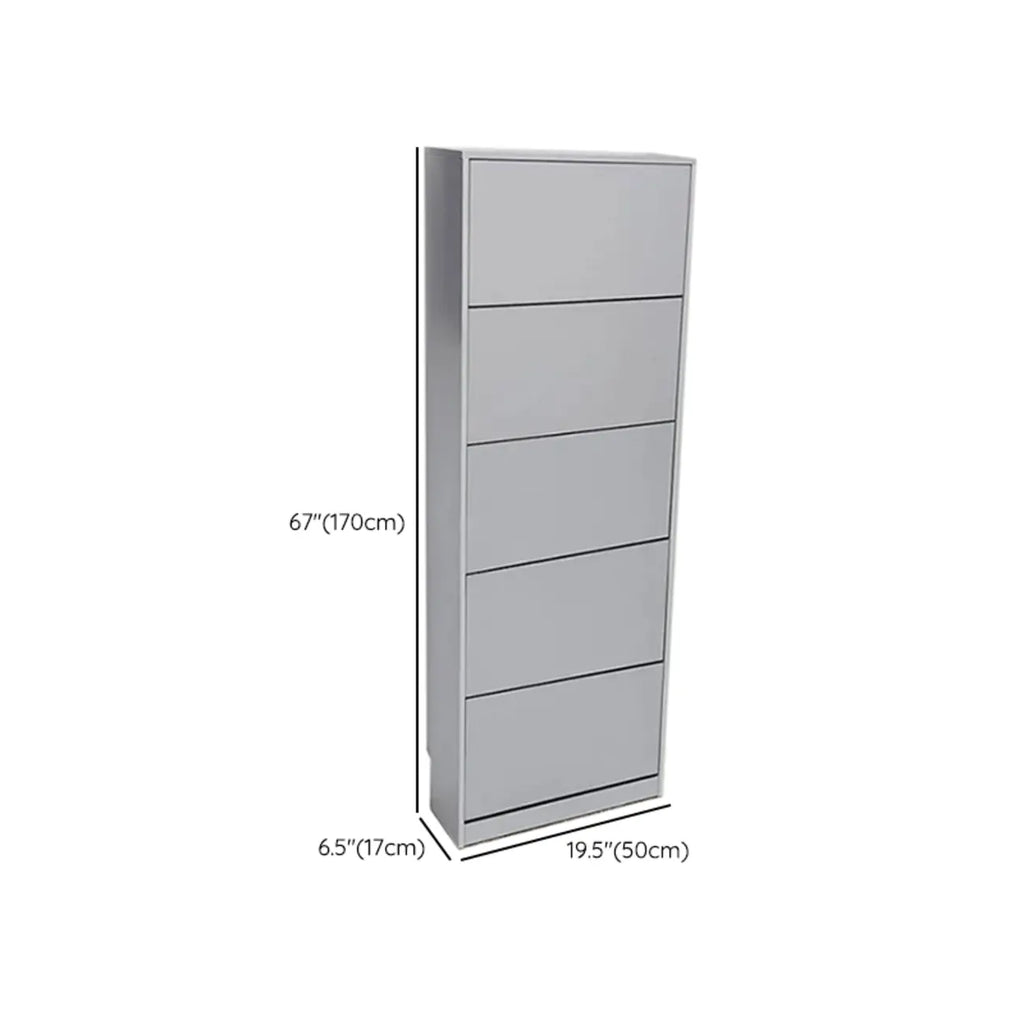 Armoire à chaussures haute en bois blanc avec façade rabattable pour couloir