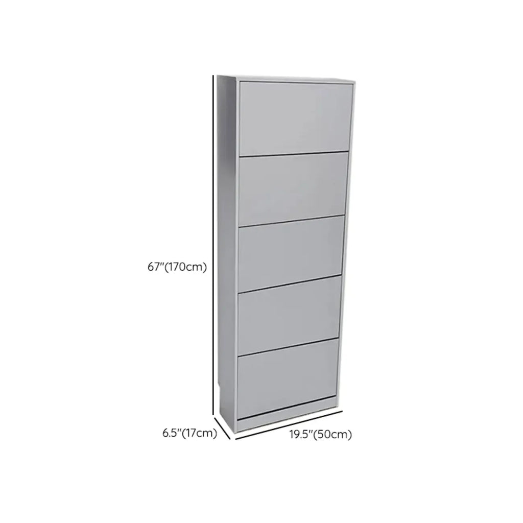 Armoire à chaussures haute en bois blanc avec façade rabattable pour couloir
