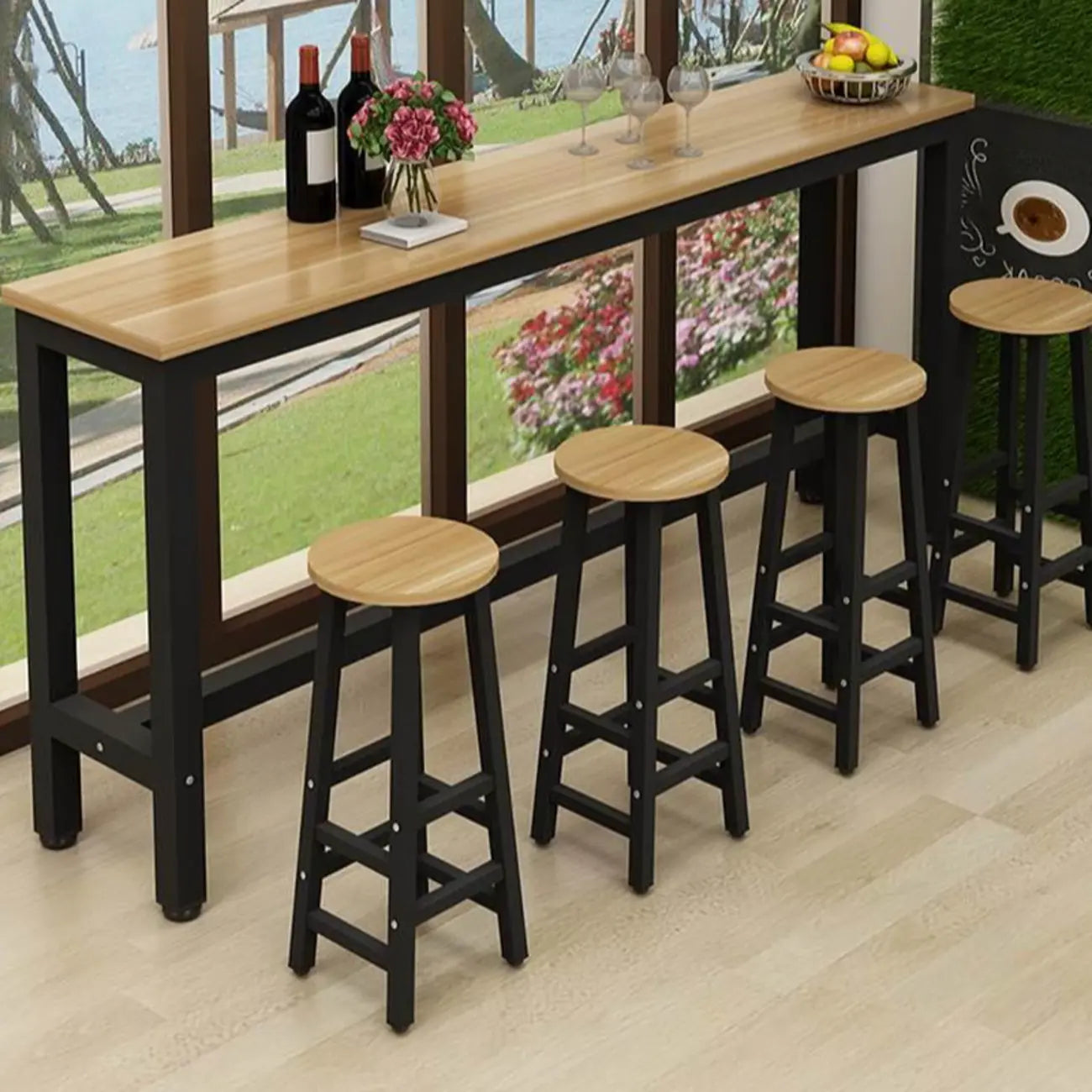 Tables de bar modernes à plateau fixe en bois brun