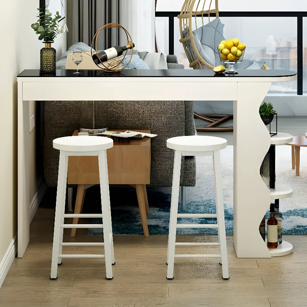 Tables de bar en bois avec rangement en verre trempé couleur charbon de forme irrégulière