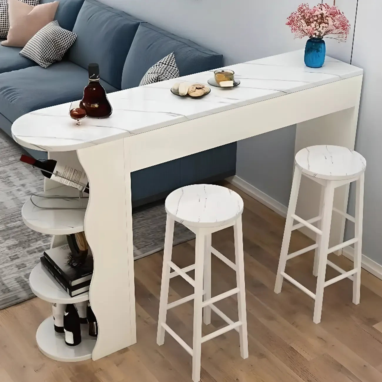 Tables de bar en bois avec rangement en verre trempé couleur charbon de forme irrégulière