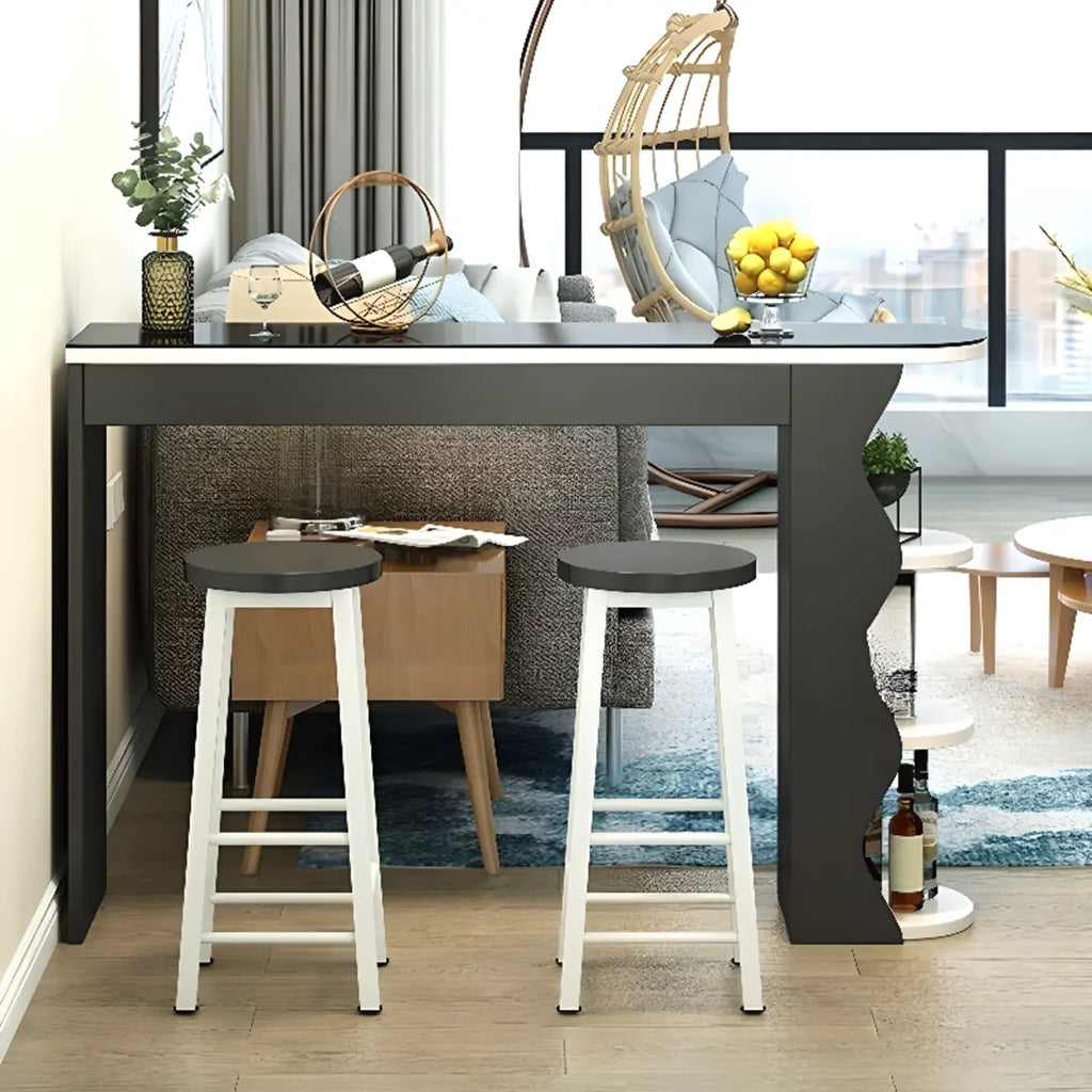 Tables de bar en bois avec rangement en verre trempé couleur charbon de forme irrégulière
