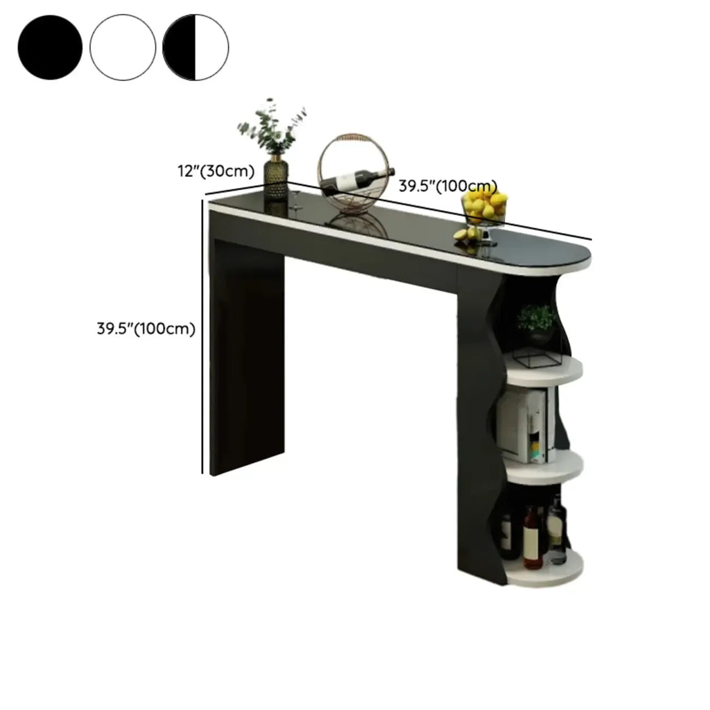 Tables de bar en bois avec rangement en verre trempé couleur charbon de forme irrégulière