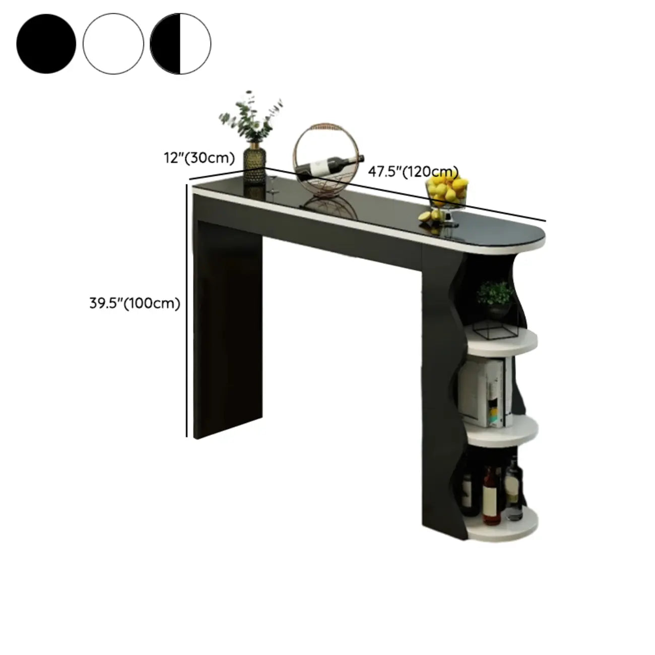 Tables de bar en bois avec rangement en verre trempé couleur charbon de forme irrégulière