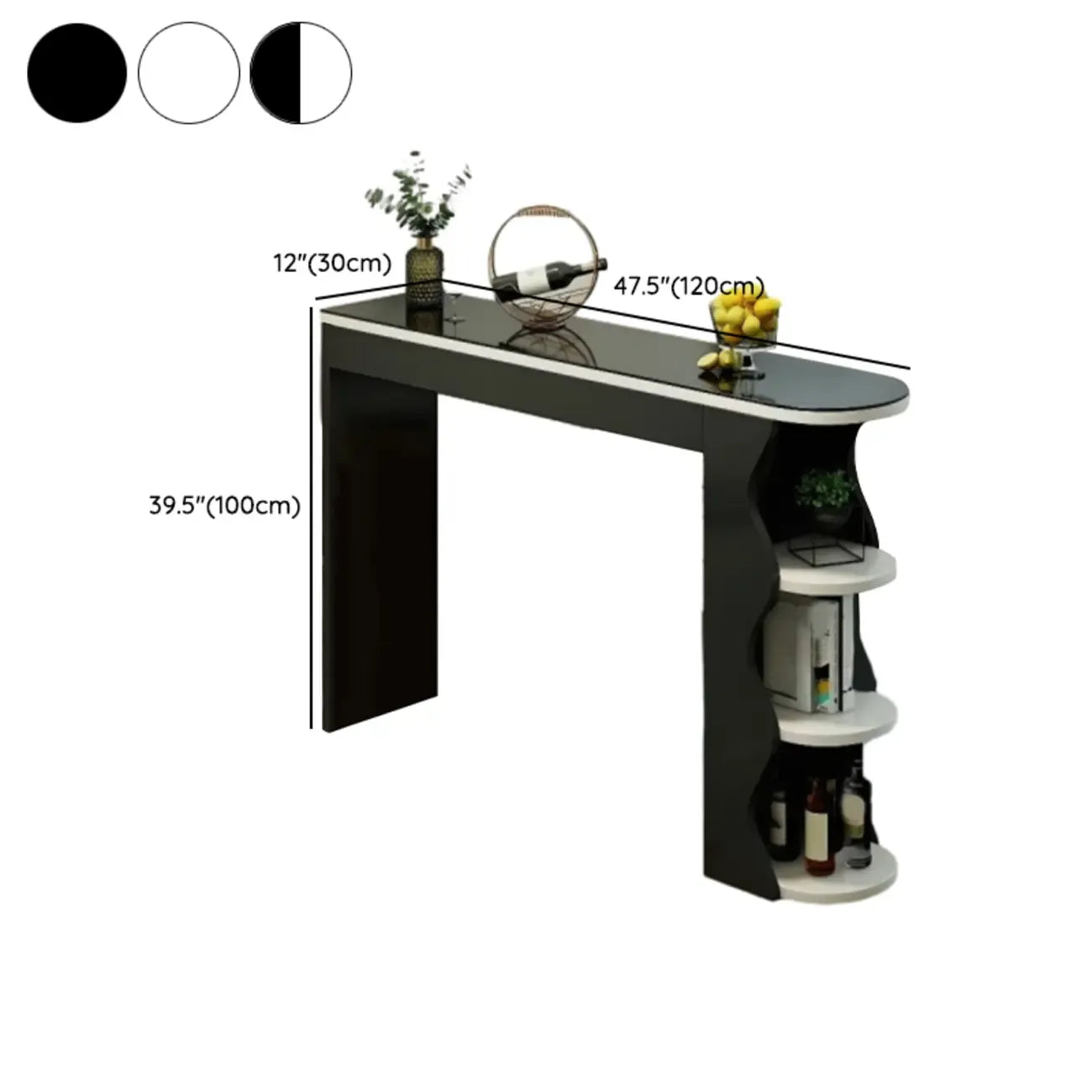 Tables de bar en bois avec rangement en verre trempé couleur charbon de forme irrégulière