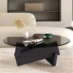 Table basse ronde minimaliste en bois d'hévéa et verre