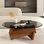 Table basse ronde minimaliste en bois d'hévéa et verre
