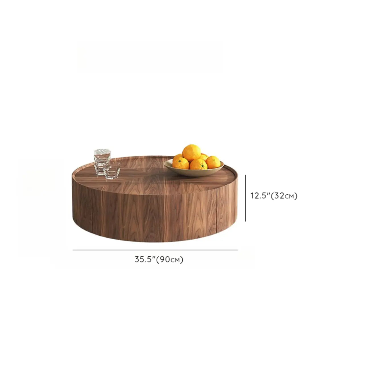 Table basse ronde en bois brun avec plateau et 2 tiroirs