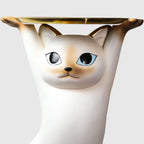 Table d'appoint moderne et mignonne en forme de chat, plateau rond doré