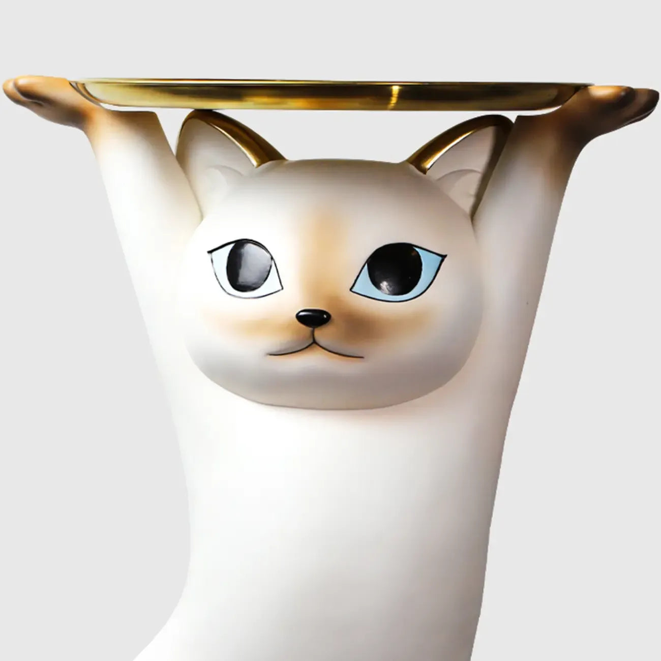 Table d'appoint moderne et mignonne en forme de chat, plateau rond doré