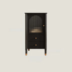 Armoire moderne en bois noir et or avec étagères réglables et porte vitrée