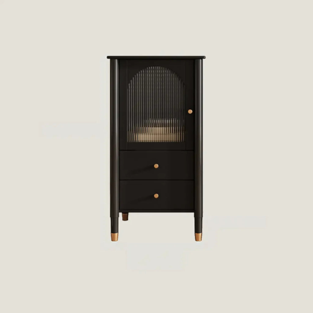 Armoire moderne en bois noir et or avec étagères réglables et porte vitrée