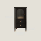 Armoire moderne en bois noir et or avec étagères réglables et porte vitrée