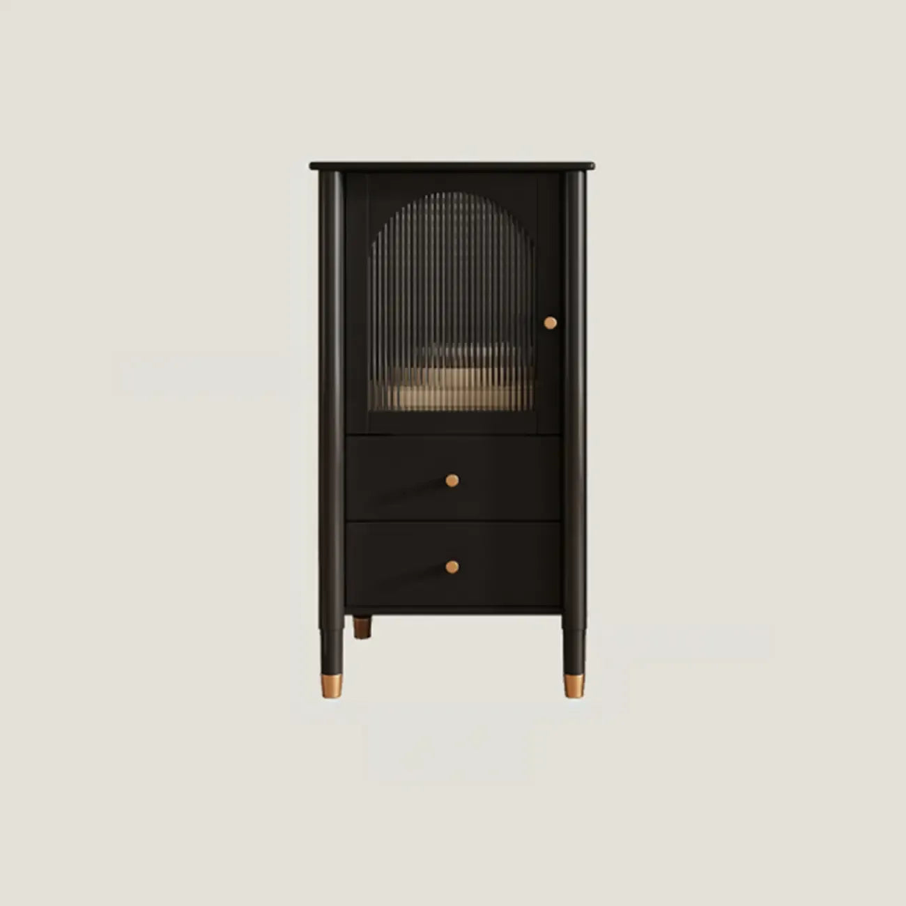 Armoire moderne en bois noir et or avec étagères réglables et porte vitrée