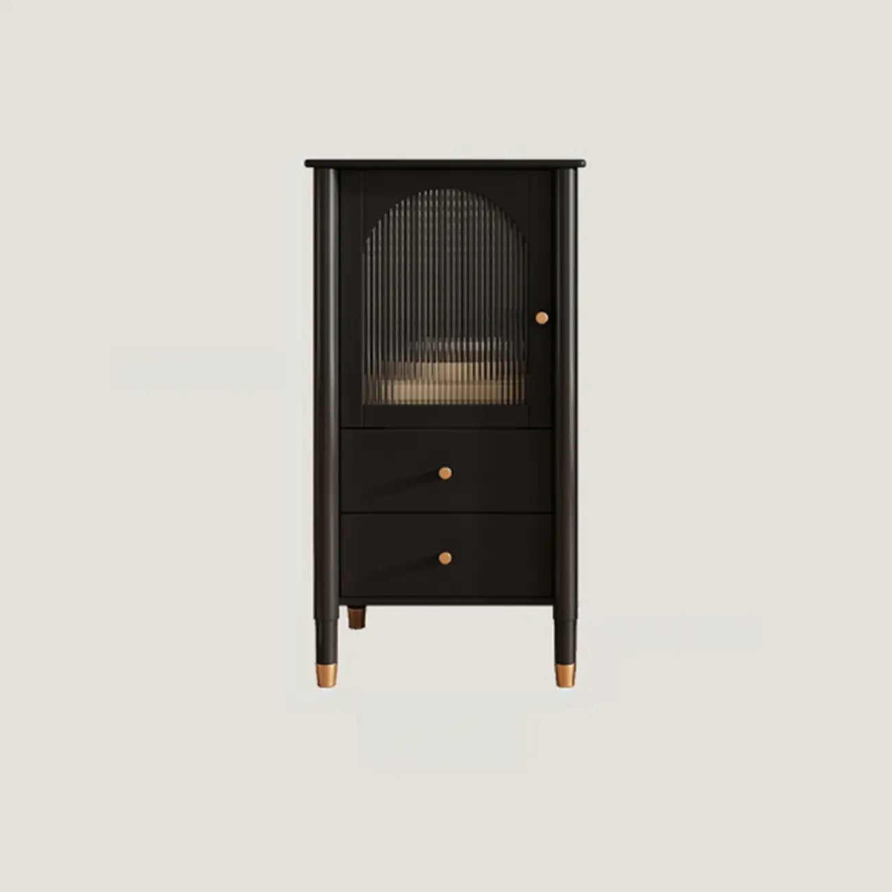 Armoire moderne en bois noir et or avec étagères réglables et porte vitrée