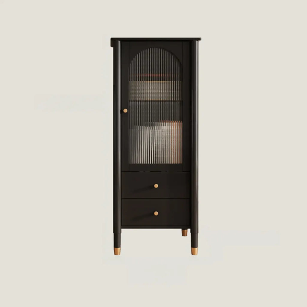 Armoire moderne en bois noir et or avec étagères réglables et porte vitrée