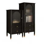 Armoire moderne en bois noir et or avec étagères réglables et porte vitrée