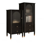Armoire moderne en bois noir et or avec étagères réglables et porte vitrée