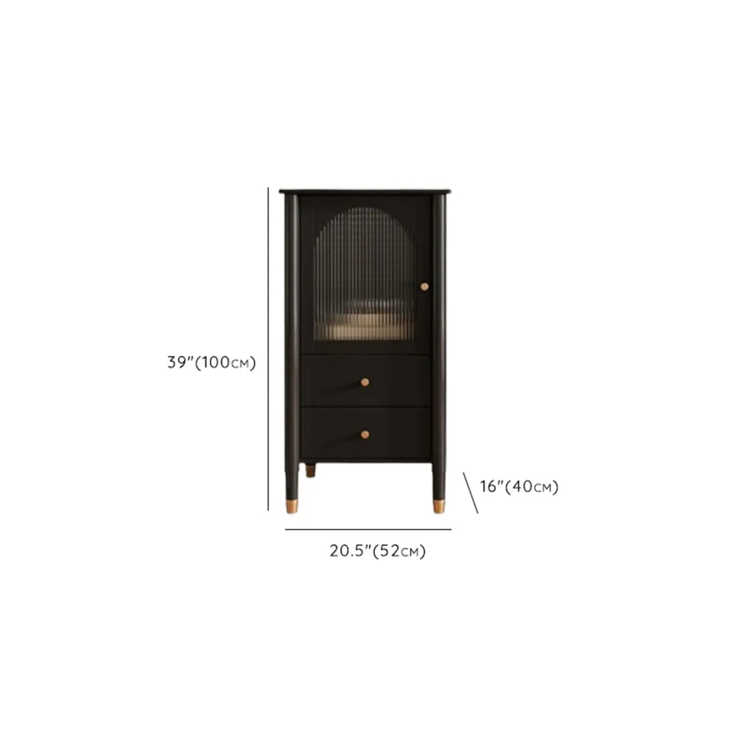 Armoire moderne en bois noir et or avec étagères réglables et porte vitrée