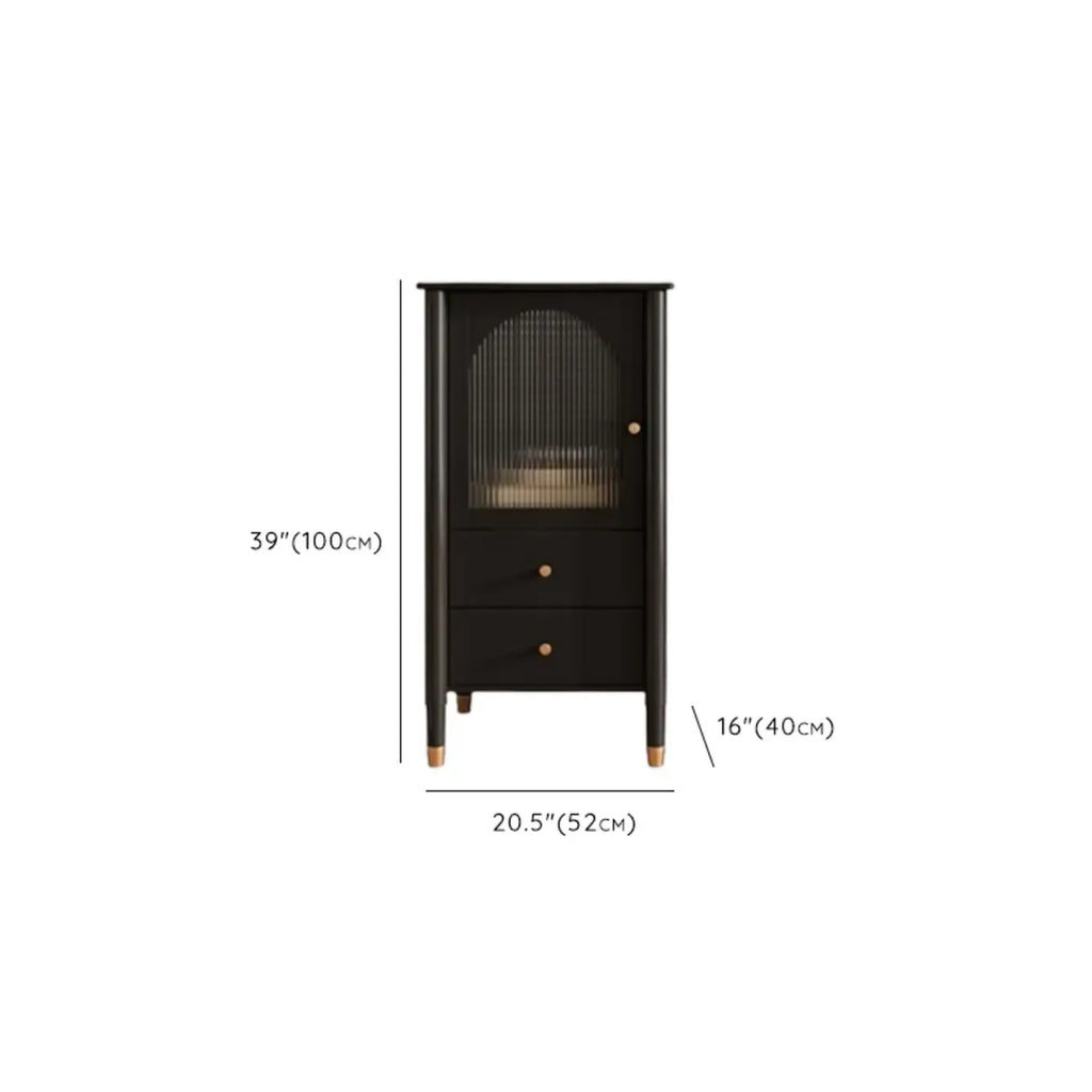 Armoire moderne en bois noir et or avec étagères réglables et porte vitrée