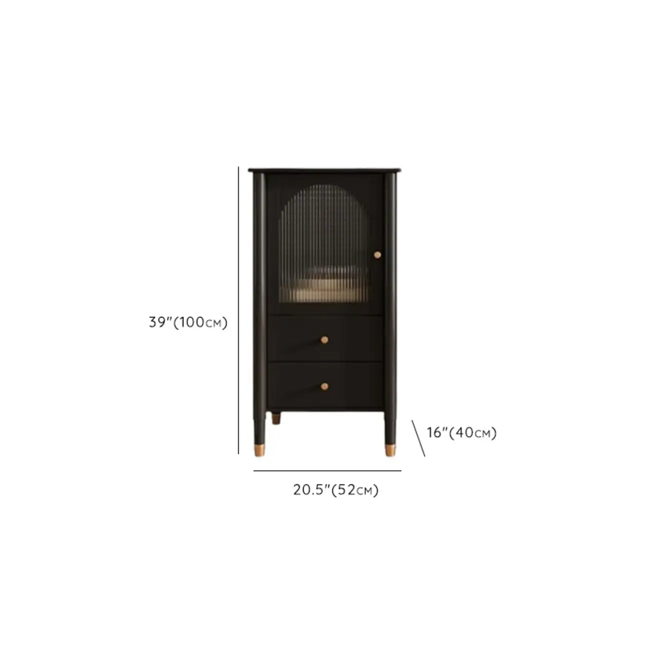 Armoire moderne en bois noir et or avec étagères réglables et porte vitrée
