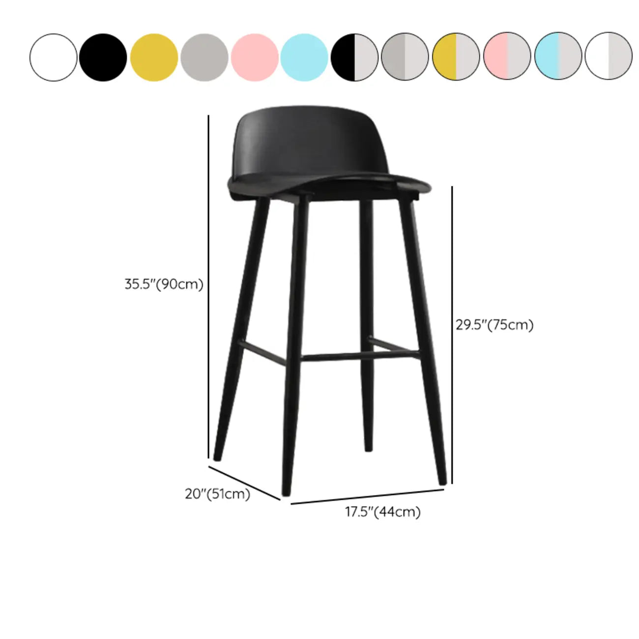 Tabourets de bar contemporains en plastique gris clair à dossier bas