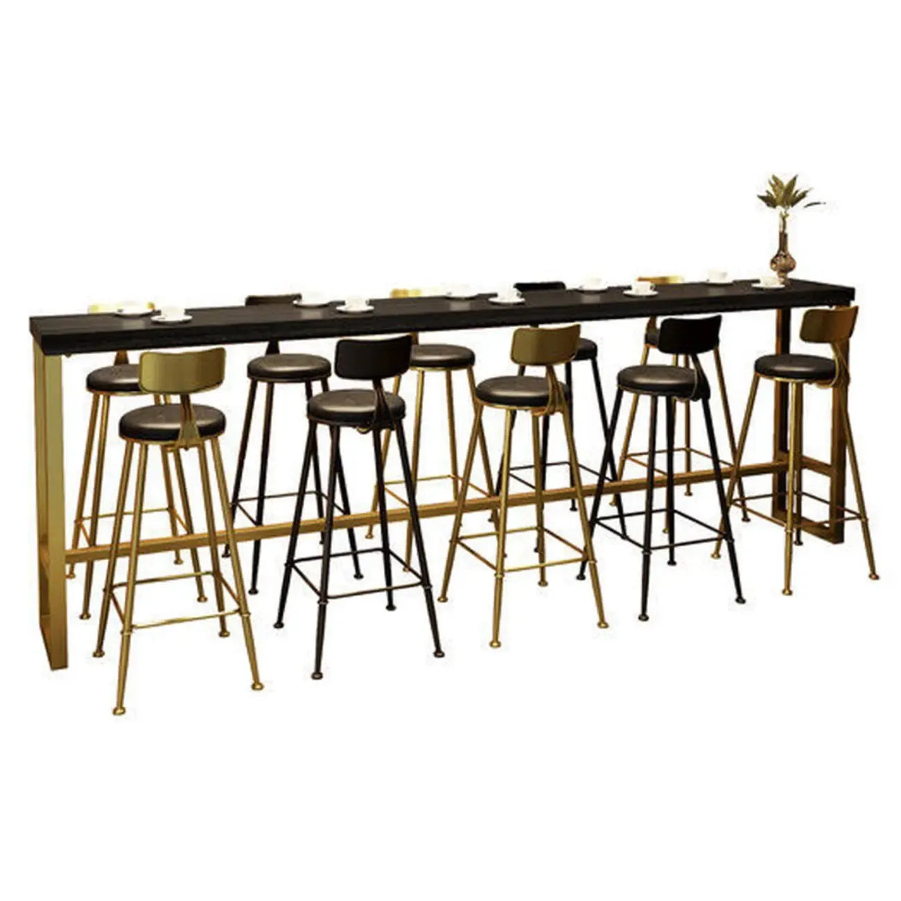 Tables de bar luxueuses en bois noir minuit avec repose-pieds en métal doré