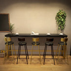 Tables de bar luxueuses en bois noir minuit avec repose-pieds en métal doré